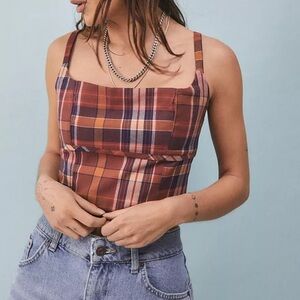 Urban Outfitter Size Large Deep Red/Orange and Navy Blue Plaid Tank Top